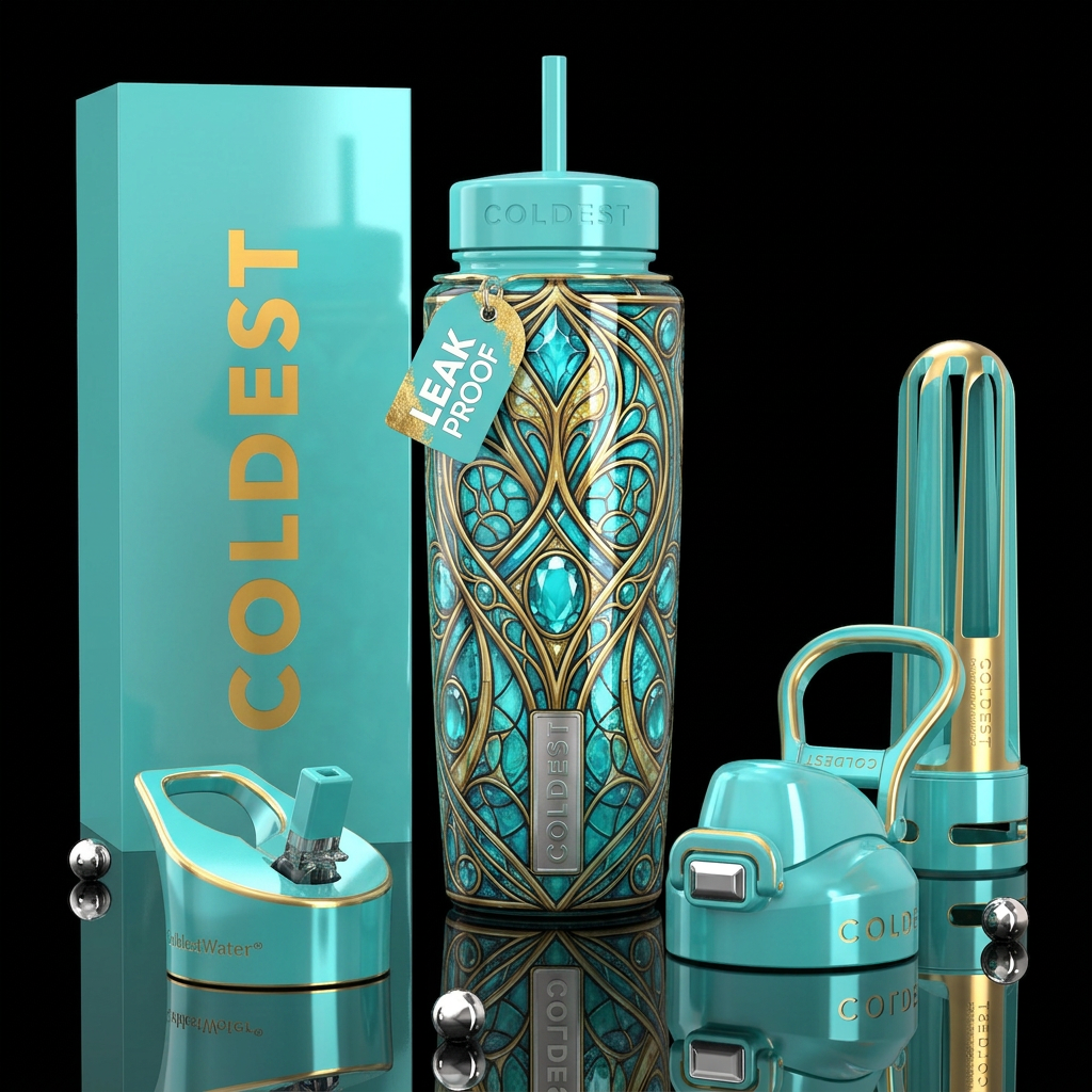 Beautiferous Tiffany,glowie, glossy, trompe-l'œil,... water bottle design
