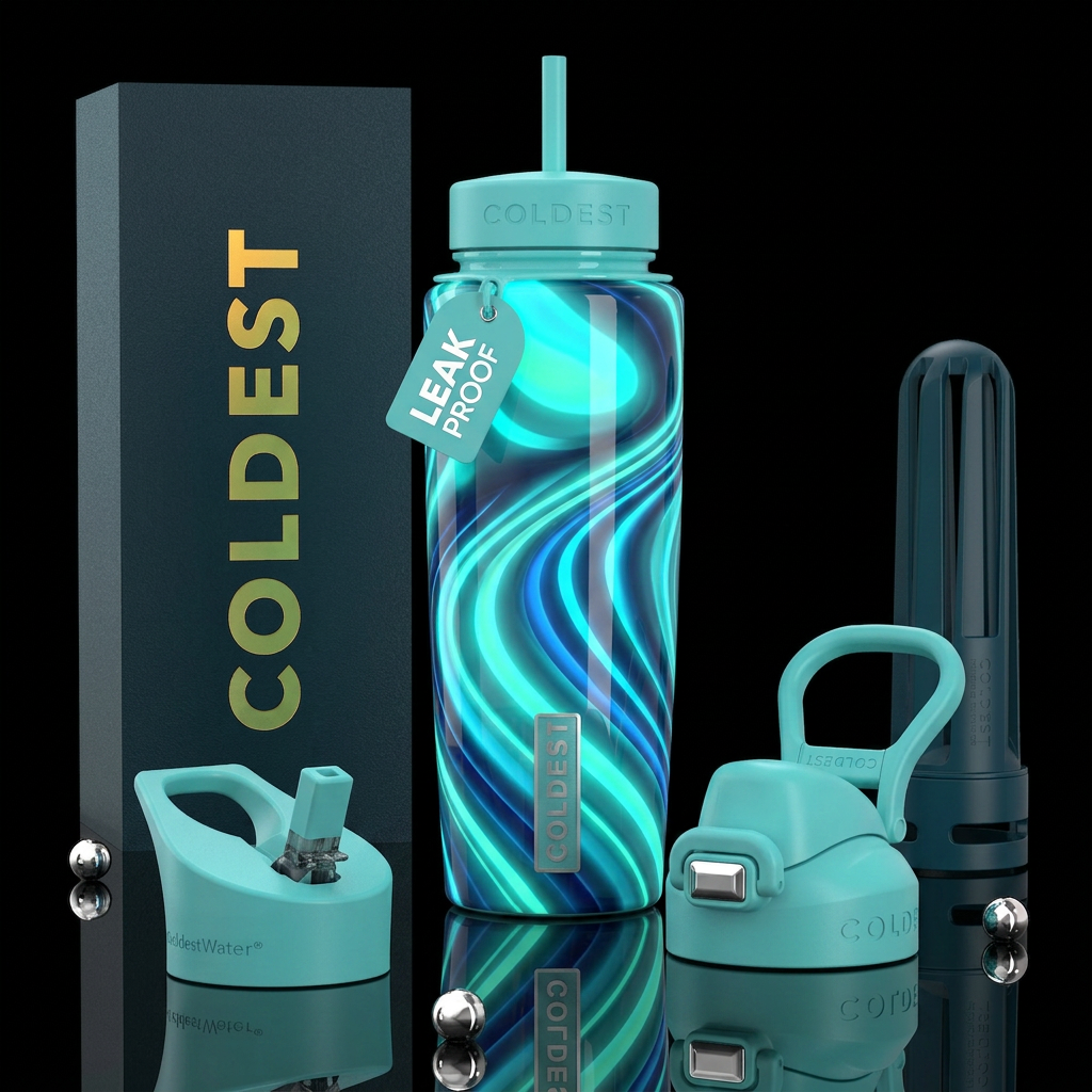 Beautiferous Tiffany,glowie, glossy, trompe-l'œil,... water bottle design