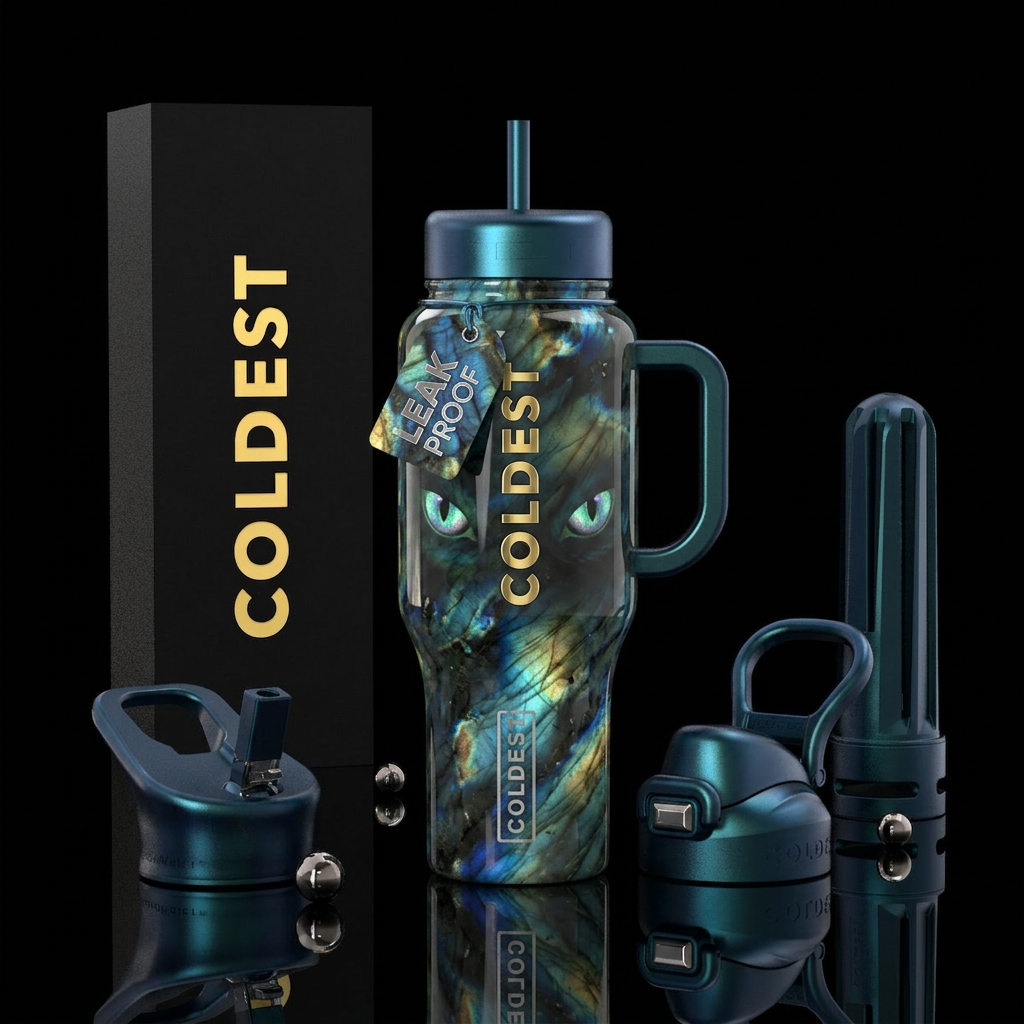 Reflections, glossy, trompe-l'œil, , glowie, reali... water bottle design