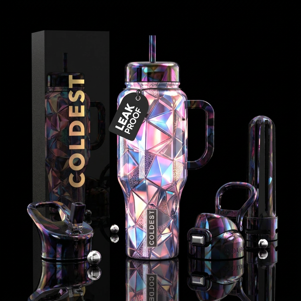 Reflecting, glossy, trompe-l'œil, , glowie, realis... water bottle design
