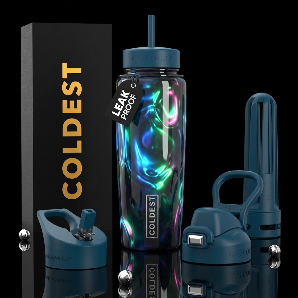 Reflecting, glossy, trompe-l'œil, , glowie, realis... water bottle design
