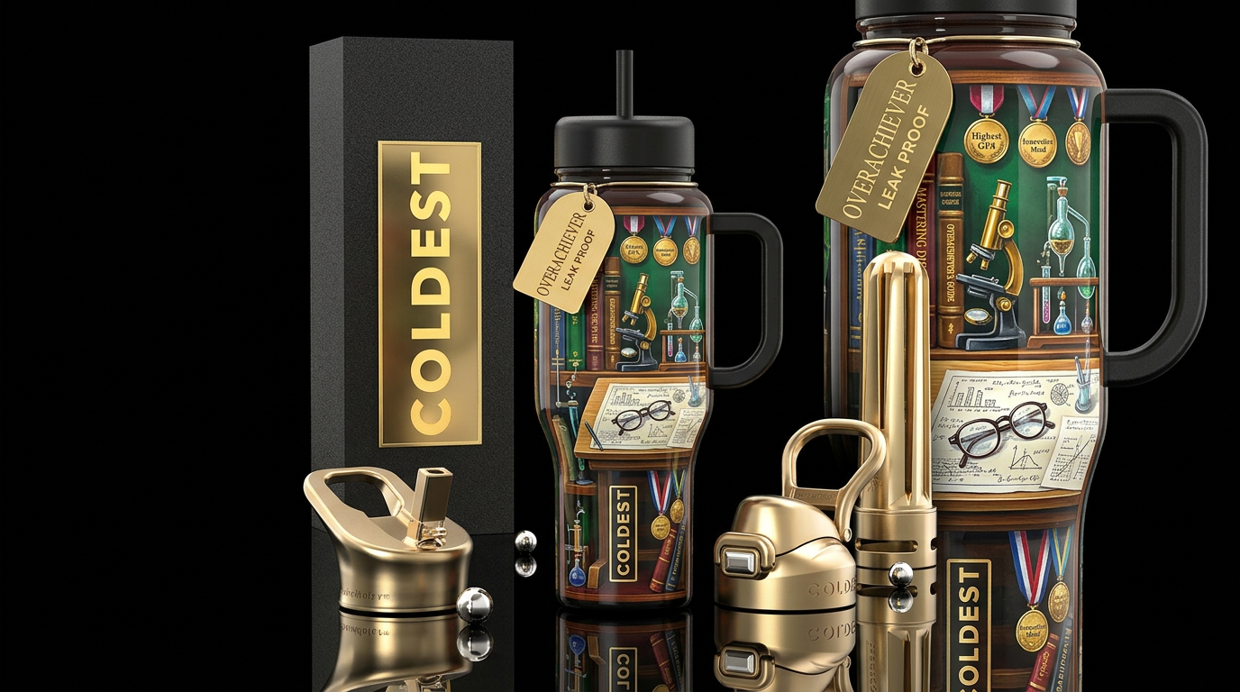 beautiferous, glossy, trompe-l'œil, overachiever water bottle design