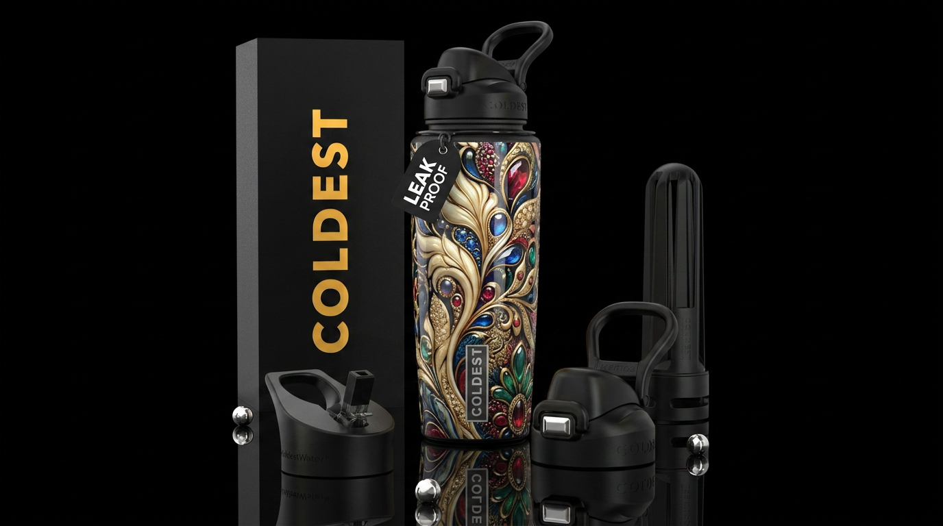 Spastic, beautiferous, glossy, trompe-l'œil, matur... water bottle design