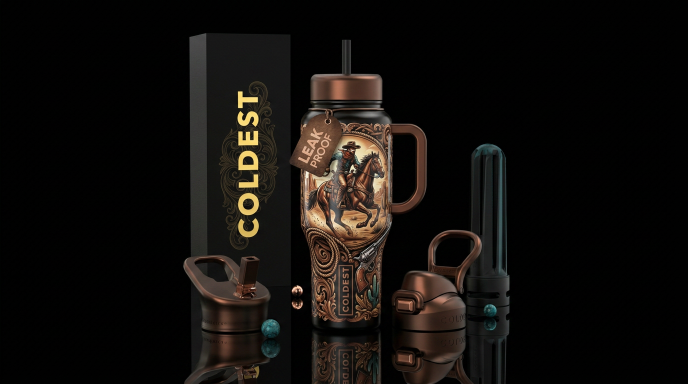 Beautiferous,western theme, glossy, trompe-l'œil, ... water bottle design