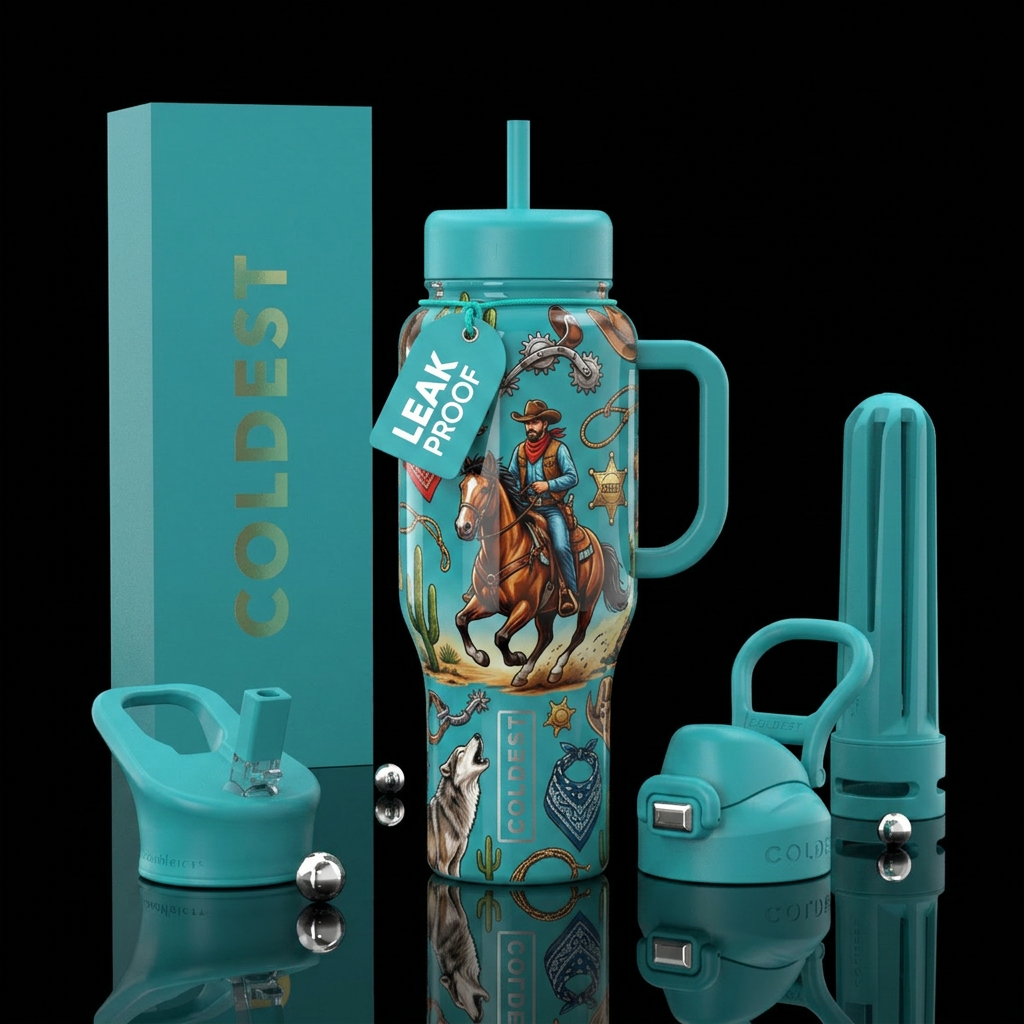 Beautiferous,western theme, glossy, trompe-l'œil, ... water bottle design