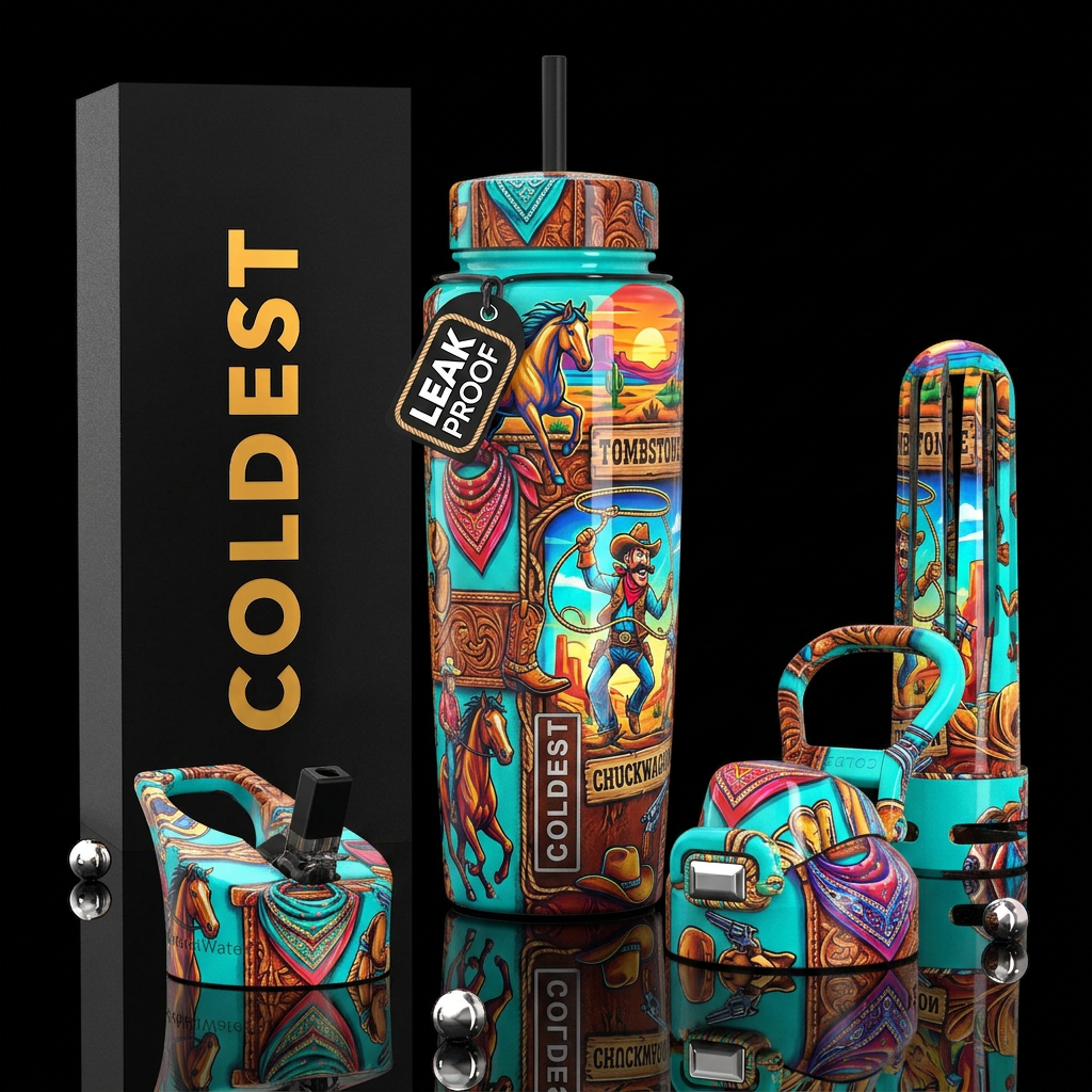 Beautiferous,western theme, glossy, trompe-l'œil, ... water bottle design