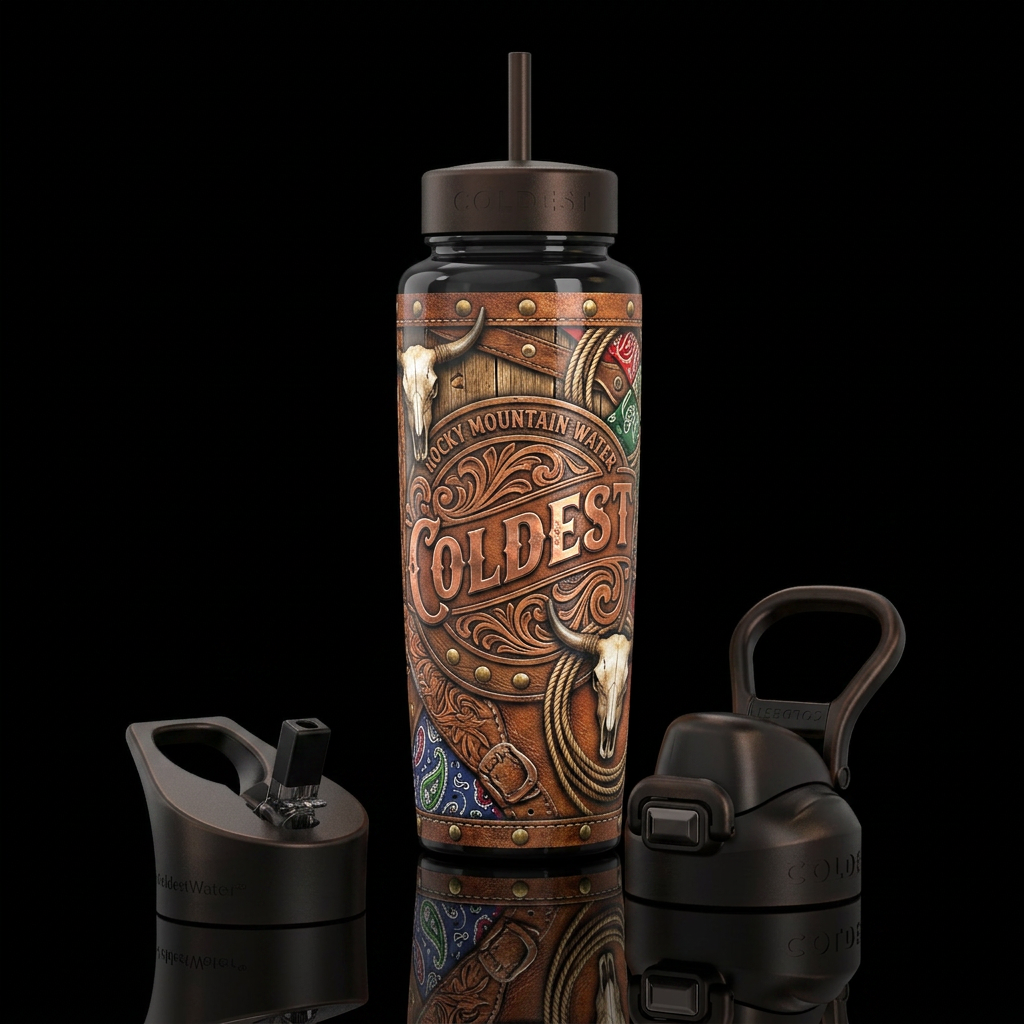Beautiferous,western theme, glossy, trompe-l'œil, ... water bottle design