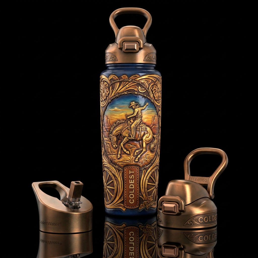 Beautiferous,western theme, glossy, trompe-l'œil, ... water bottle design