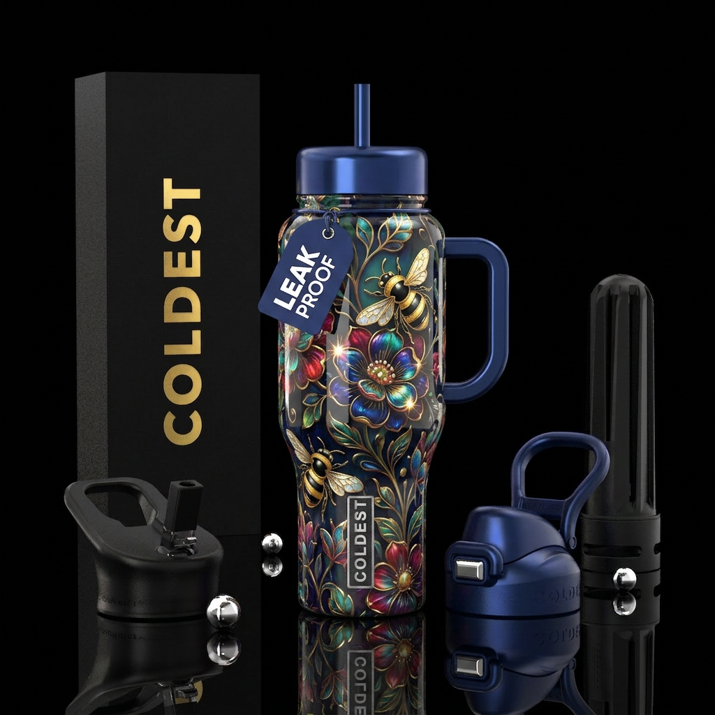 Beautiferous, black and gold bumblebee, glossy, tr... water bottle design