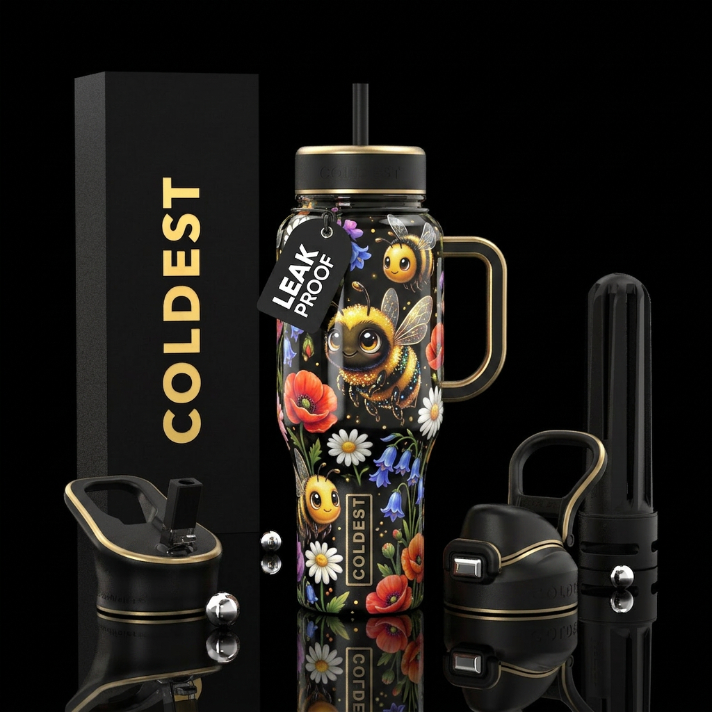 Beautiferous,cartoon baby black and gold bumblebee... water bottle design