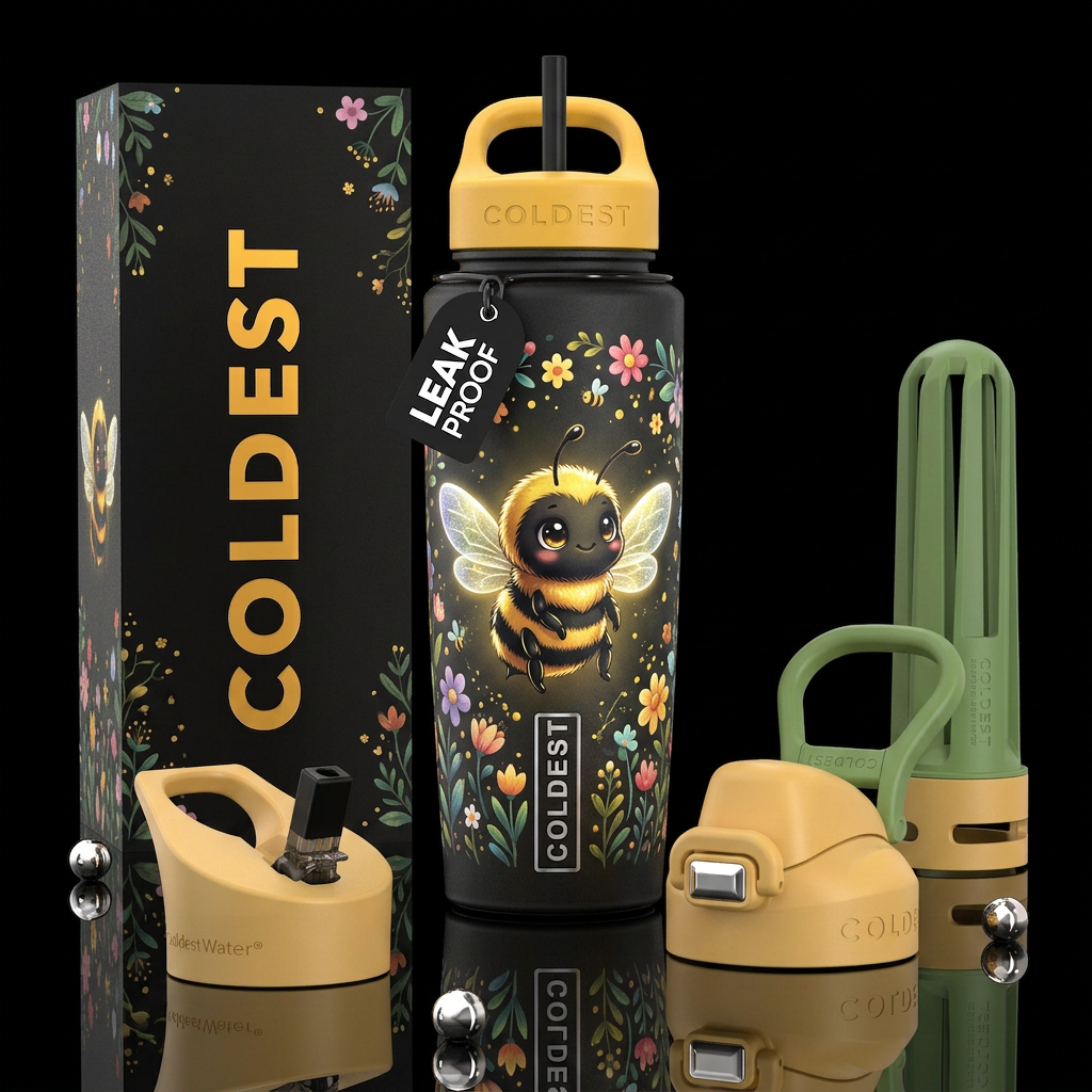 Beautiferous,cartoon baby black and gold bumblebee... water bottle design