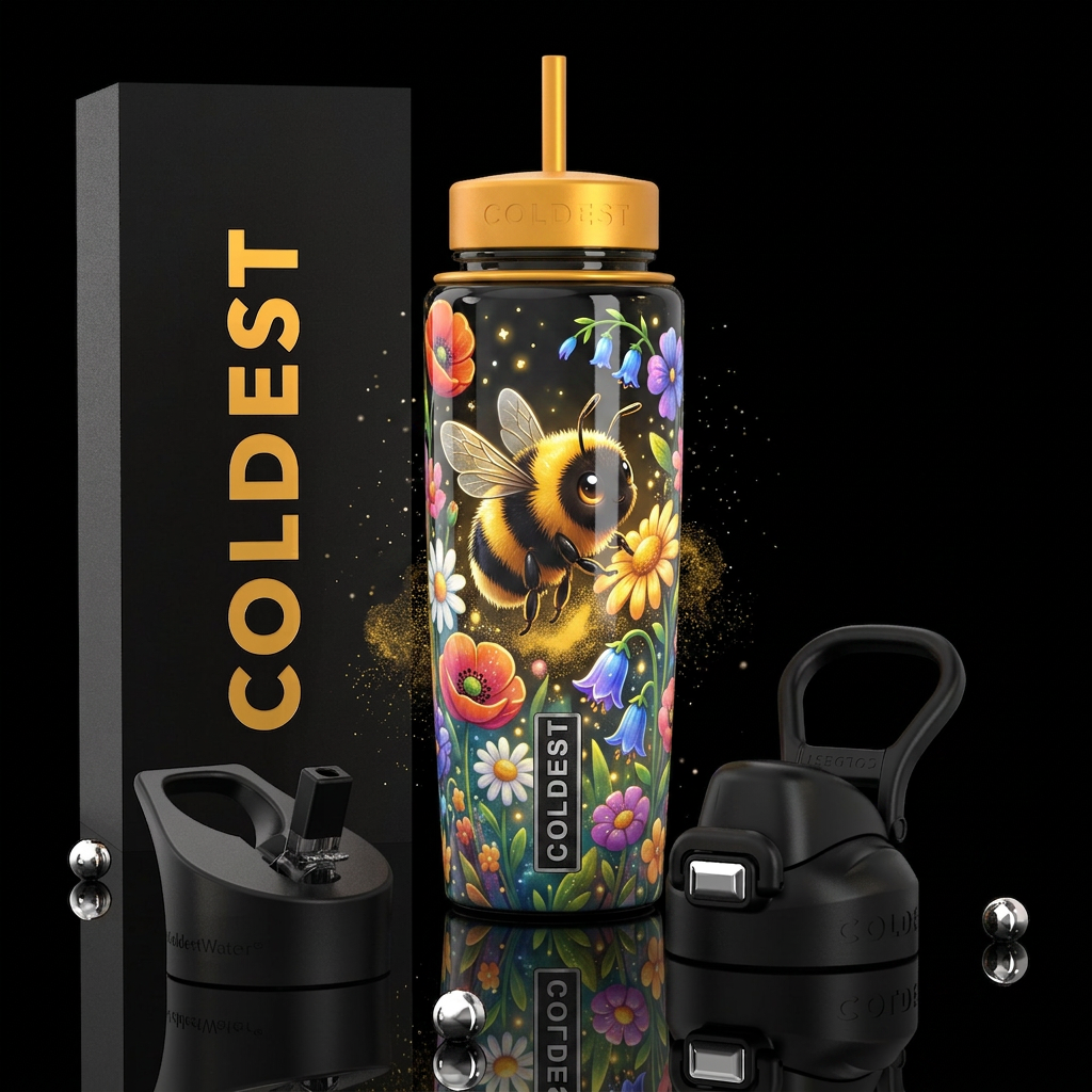 Beautiferous,cartoon baby black and gold bumblebee... water bottle design