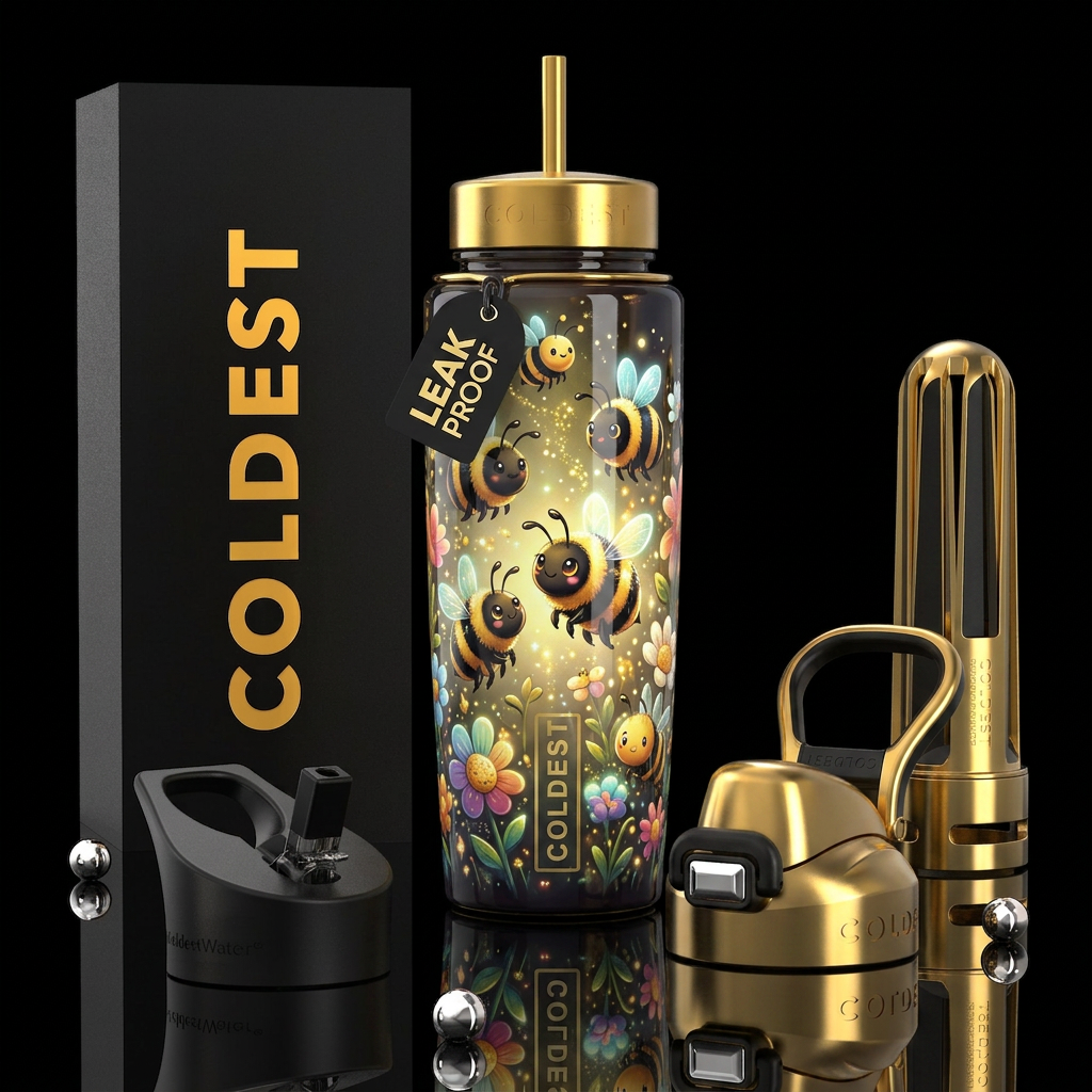 Beautiferous,cartoon baby black and gold bumblebee... water bottle design