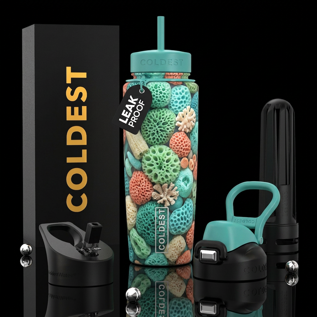 Sponges, beautiferous, glossy, trompe-l'œil water bottle design