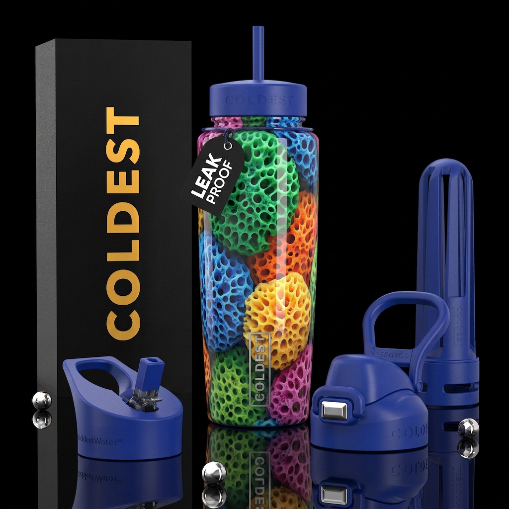 Sponges, beautiferous, glossy, trompe-l'œil water bottle design