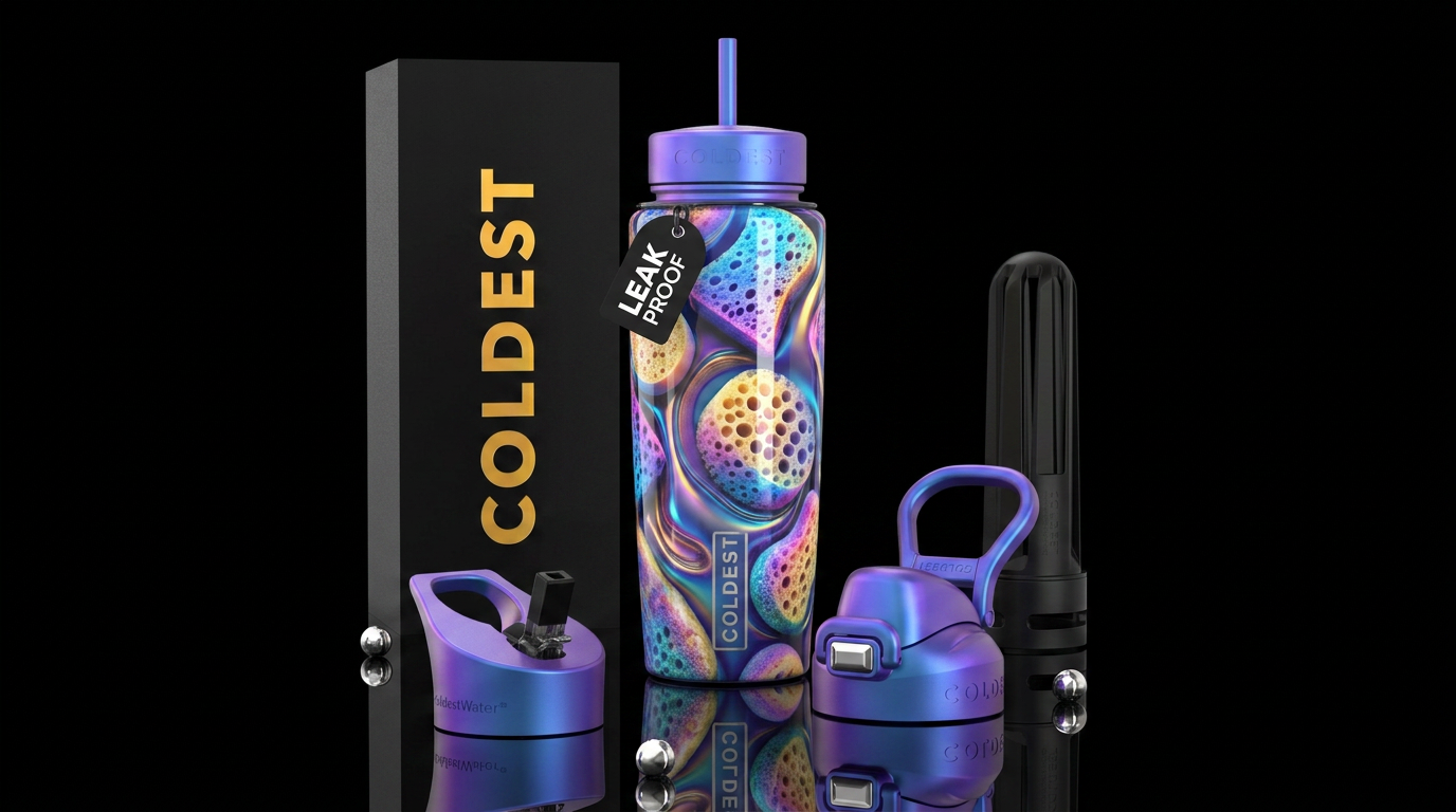 Sponges, glowie,beautiferous, glossy, trompe-l'œil water bottle design
