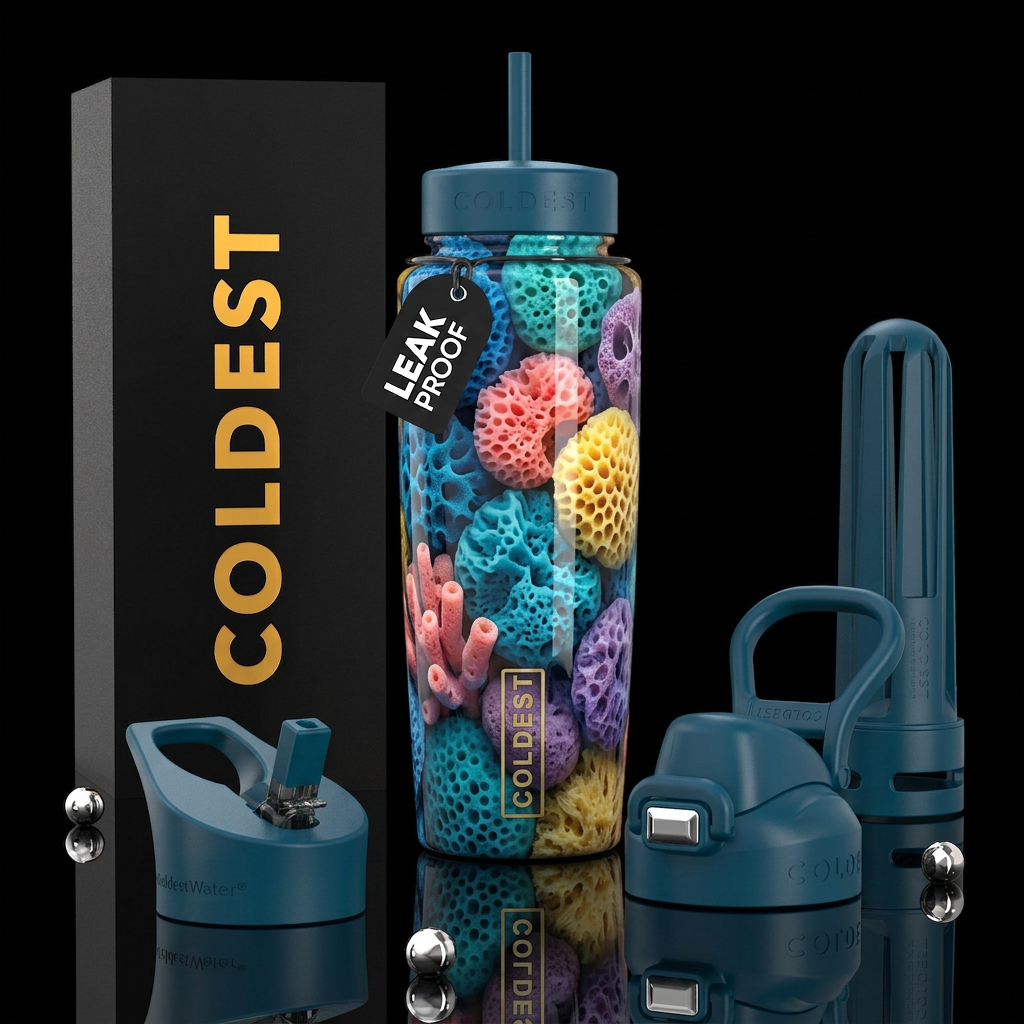 Sponges, glowie,beautiferous, glossy, trompe-l'œil water bottle design