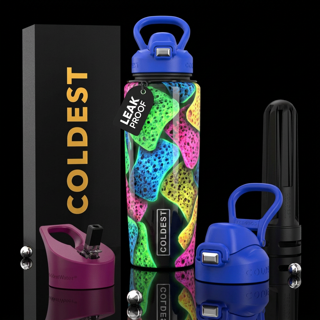 Sponges, glowie,beautiferous, glossy, trompe-l'œil water bottle design