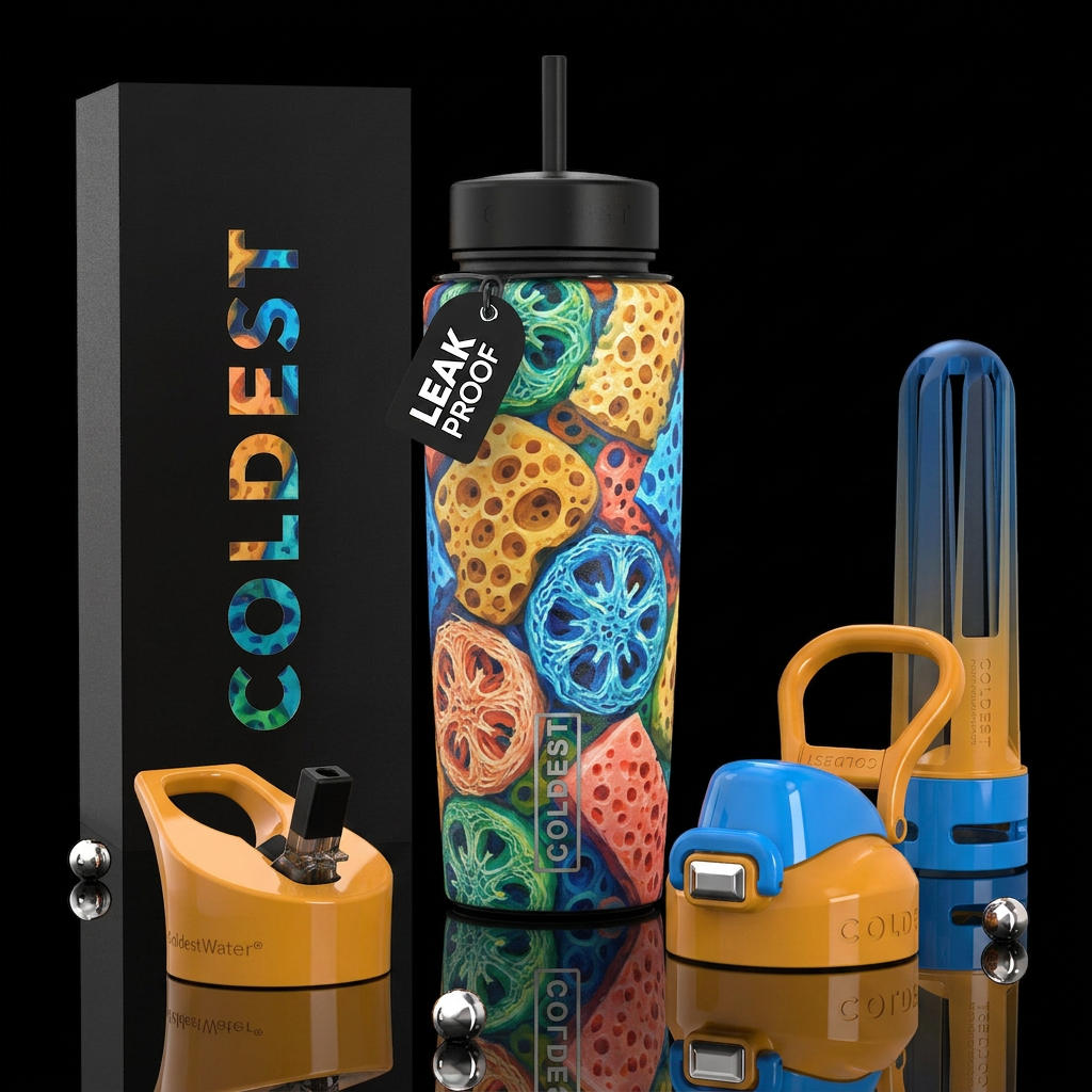 Sponges, glowie,beautiferous, glossy, trompe-l'œil... water bottle design