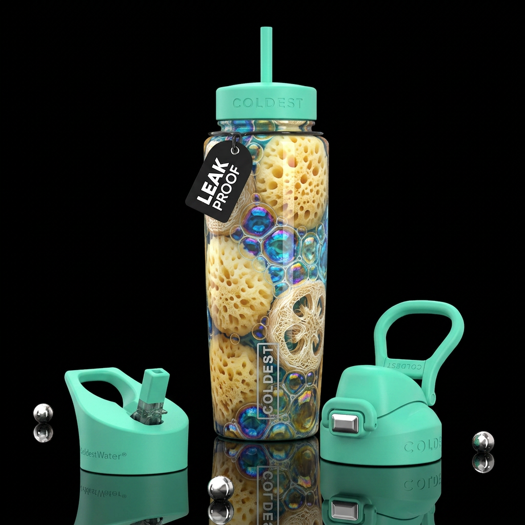 Sponges, glowie,beautiferous, glossy, trompe-l'œil... water bottle design