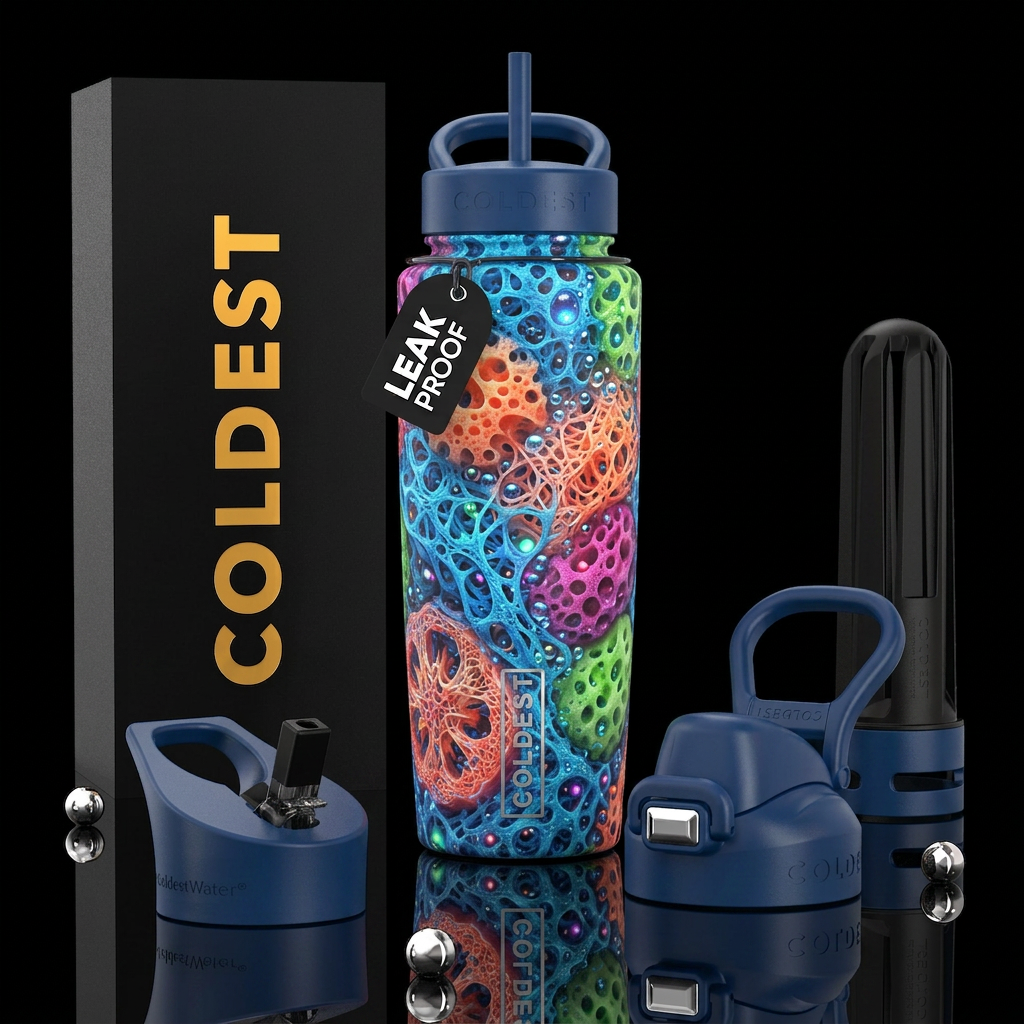 Sponges, glowie,beautiferous, glossy, trompe-l'œil... water bottle design