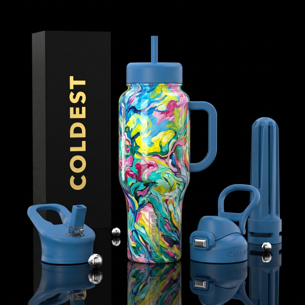 Impressionist, expressionist,glossy, trompe-l'œil water bottle design