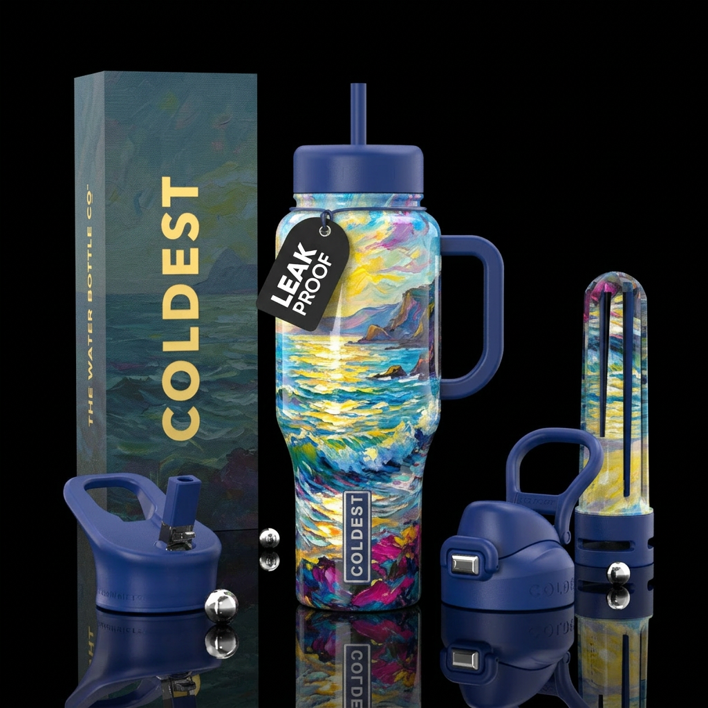 Impressionist, expressionist,glossy, trompe-l'œil water bottle design