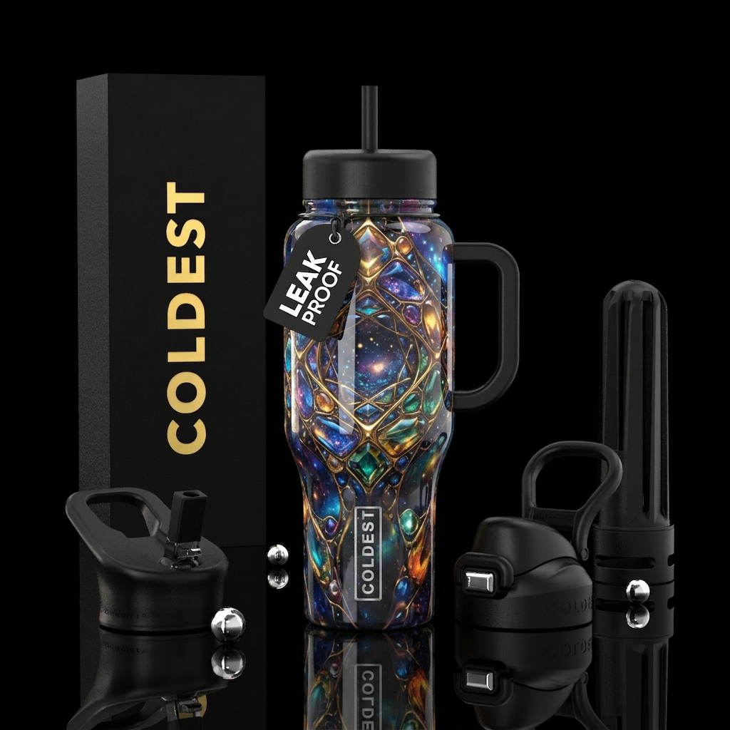 Beautiferous, limitless, glossy, trompe-l'œil water bottle design