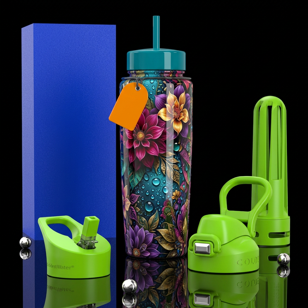 Beautiferous, limitless, glossy, trompe-l'œil, fre... water bottle design