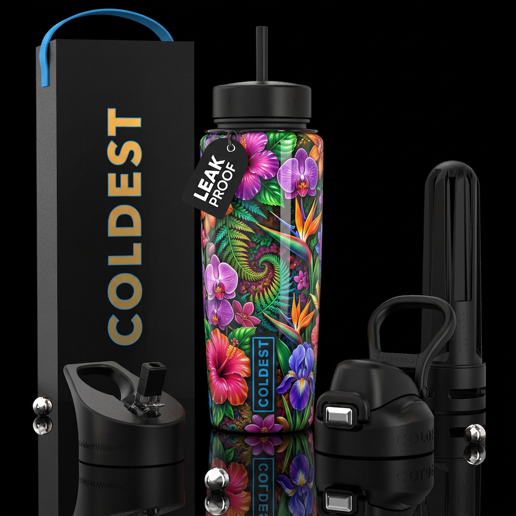 Beautiferous, limitless, glossy, trompe-l'œil, fre... water bottle design