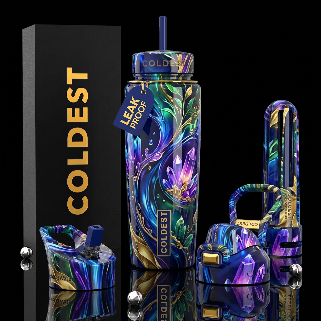 Beautiferous, limitless, glossy, trompe-l'œil, fre... water bottle design