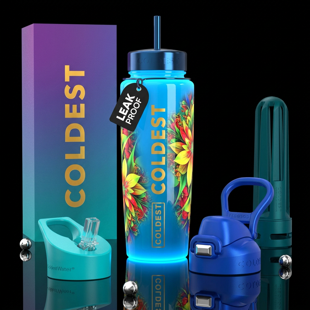 Beautiferous, limitless, glossy, trompe-l'œil, fre... water bottle design