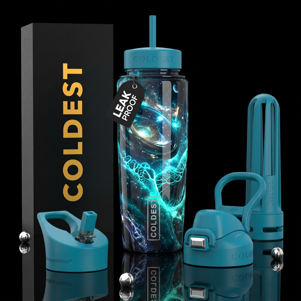 Beautiferous, limitless, glossy, trompe-l'œil, fre... water bottle design
