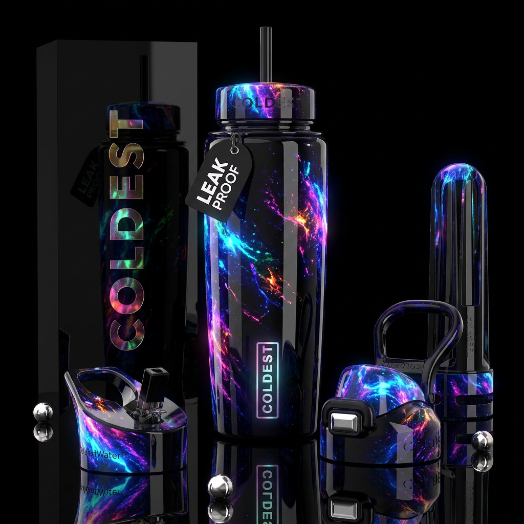 Beautiferous, limitless, glossy, trompe-l'œil, fre... water bottle design