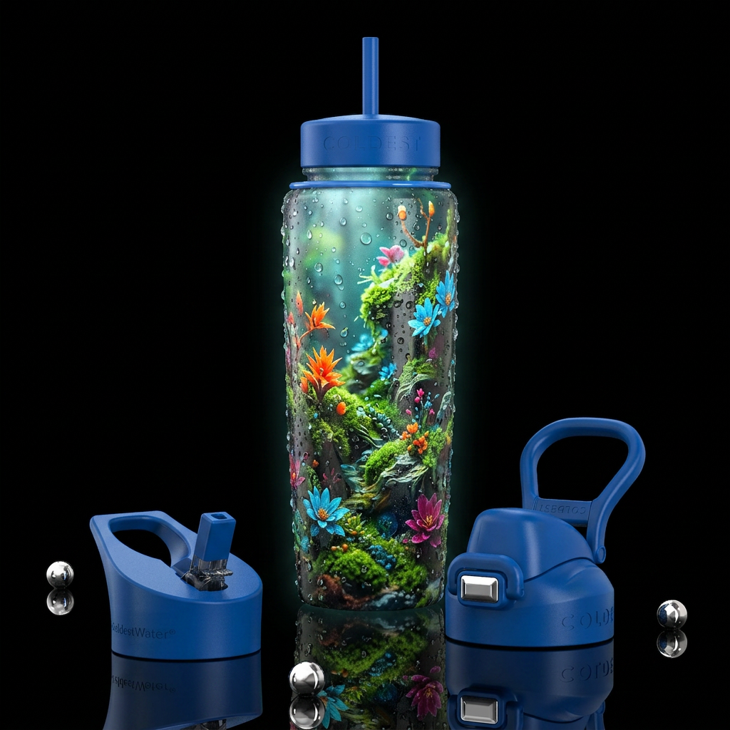 Beautiferous, limitless, glossy, trompe-l'œil, fre... water bottle design