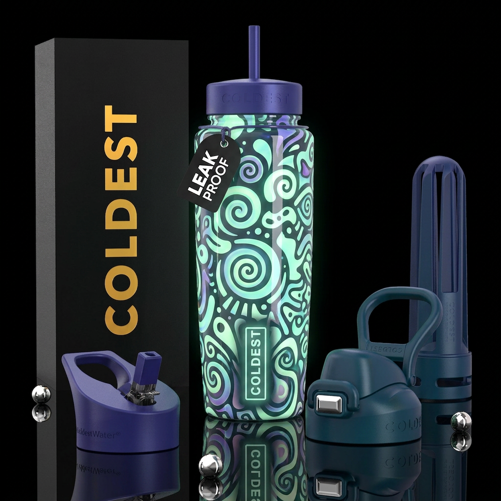 Beautiferous, limitless, glossy, trompe-l'œil, fre... water bottle design