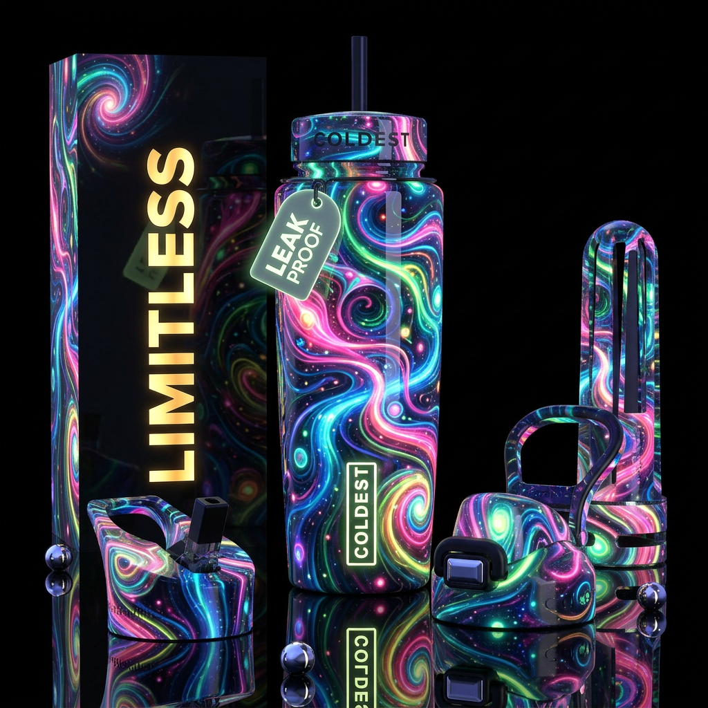 Beautiferous, limitless, glossy, trompe-l'œil, fre... water bottle design