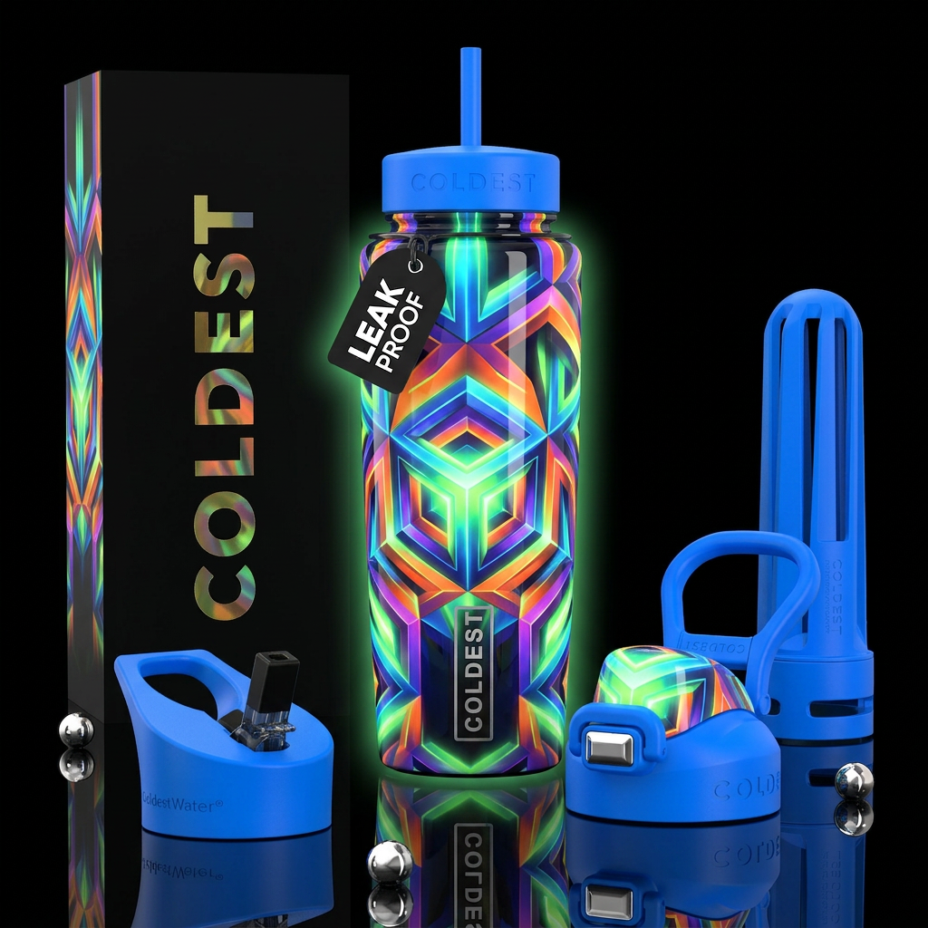Beautiferous, limitless, glossy, trompe-l'œil, fre... water bottle design