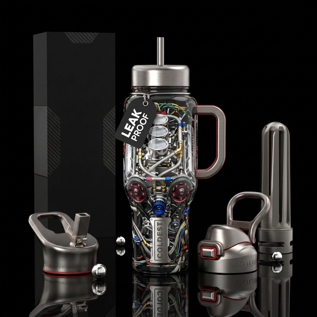 Engine, glossy, trompe-l'œil water bottle design