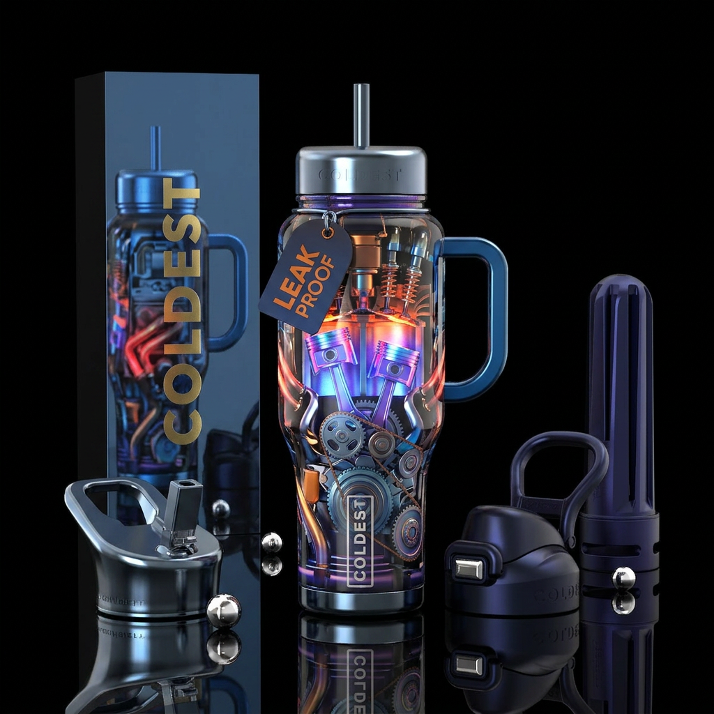 Engine, glossy, trompe-l'œil, glowie water bottle design
