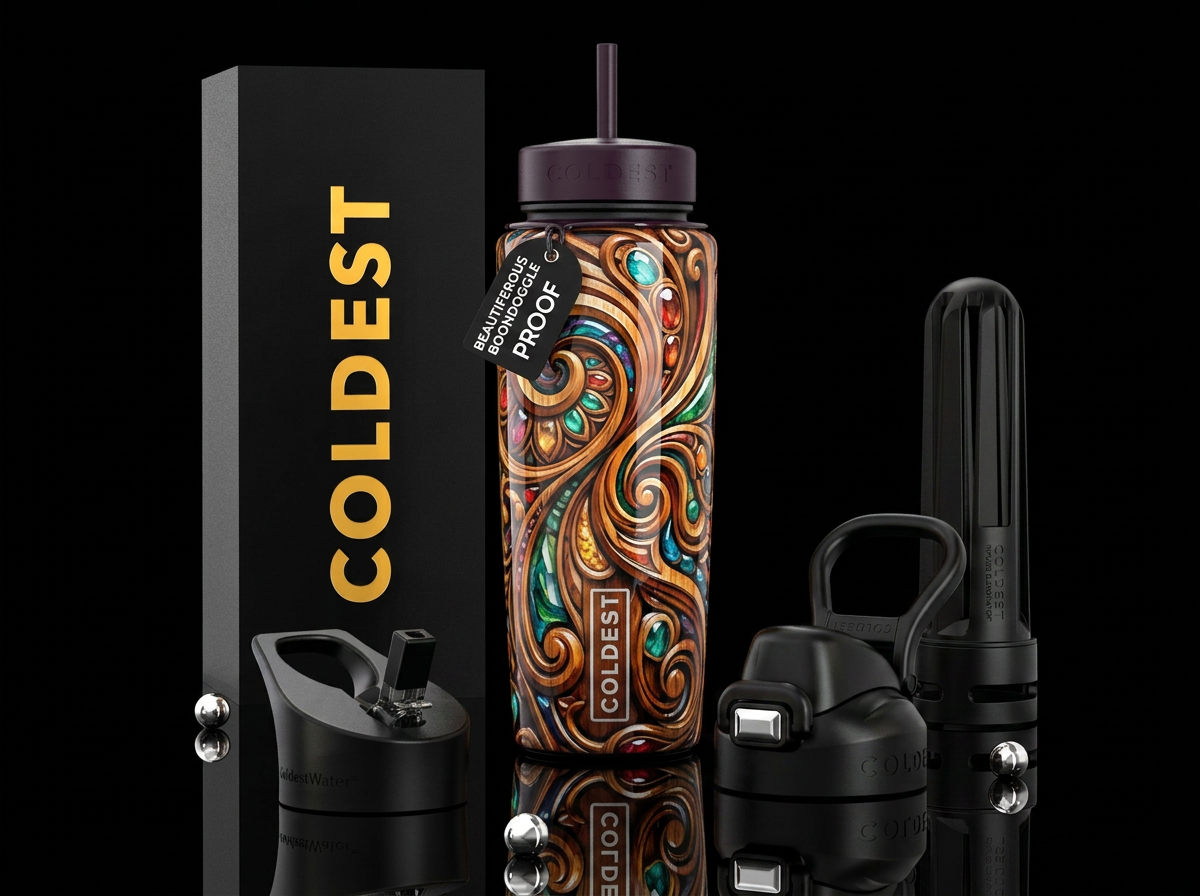 Beautiferous, boondoggle,glossy, trompe-l'œil water bottle design