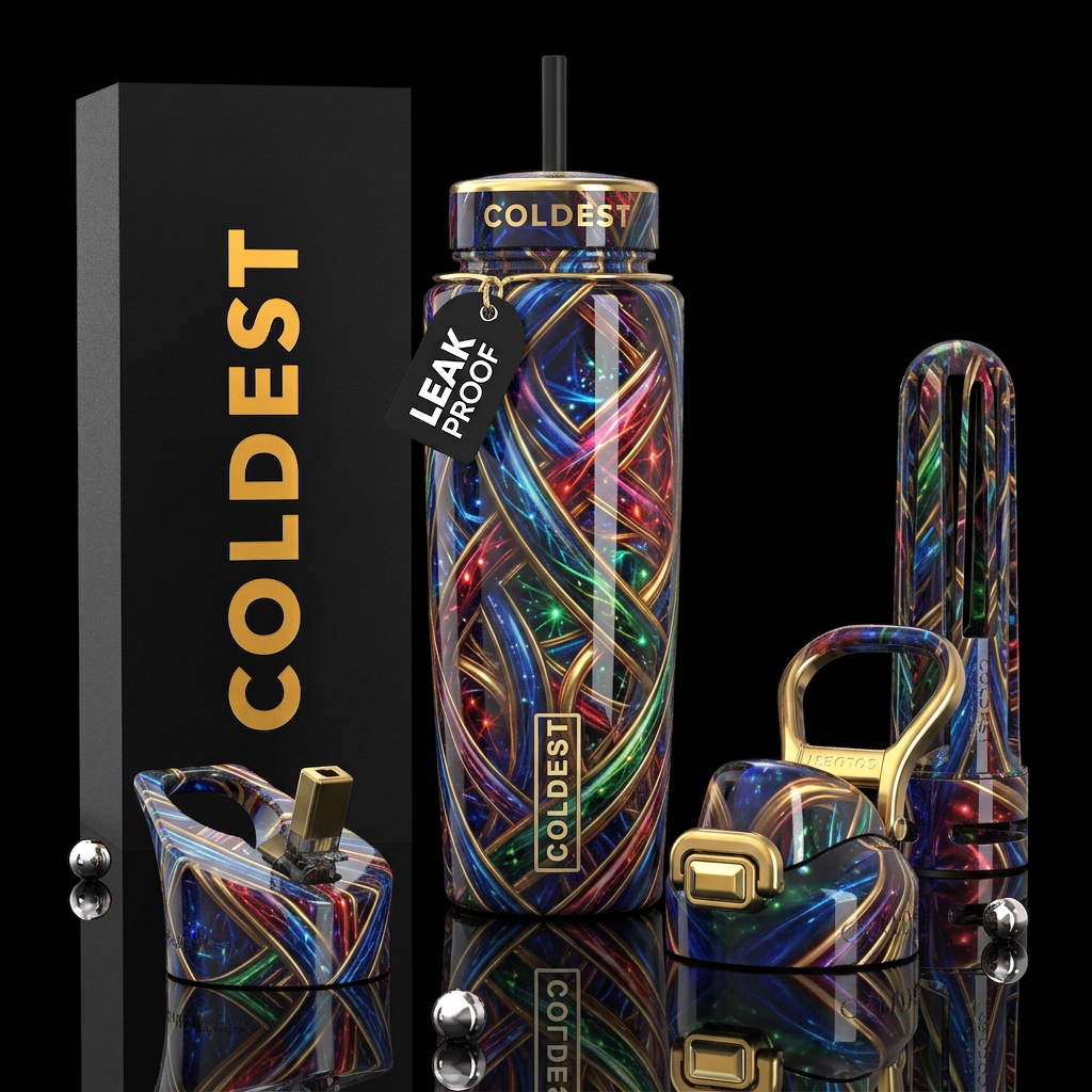 Beautiferous,glowie, boondoggle,glossy, trompe-l'œ... water bottle design