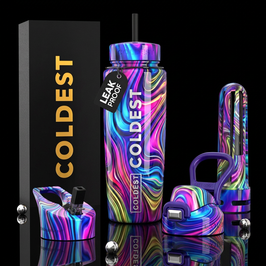 Beautiferous,glowie, boondoggle,glossy, trompe-l'œ... water bottle design