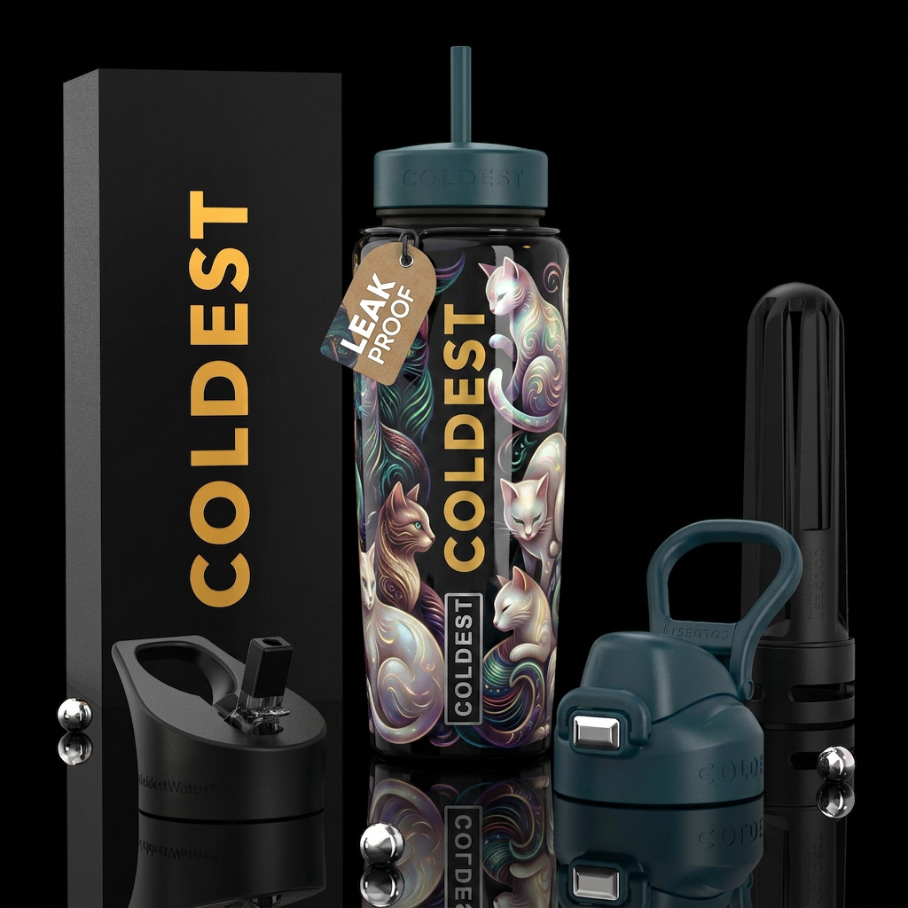 Beautiferous,glowie, boondoggle,glossy, trompe-l'œ... water bottle design