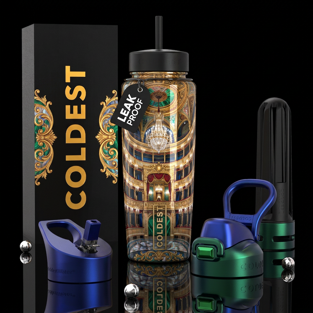 Ferrous, glossy, trompe-l'œil, beautiferous water bottle design