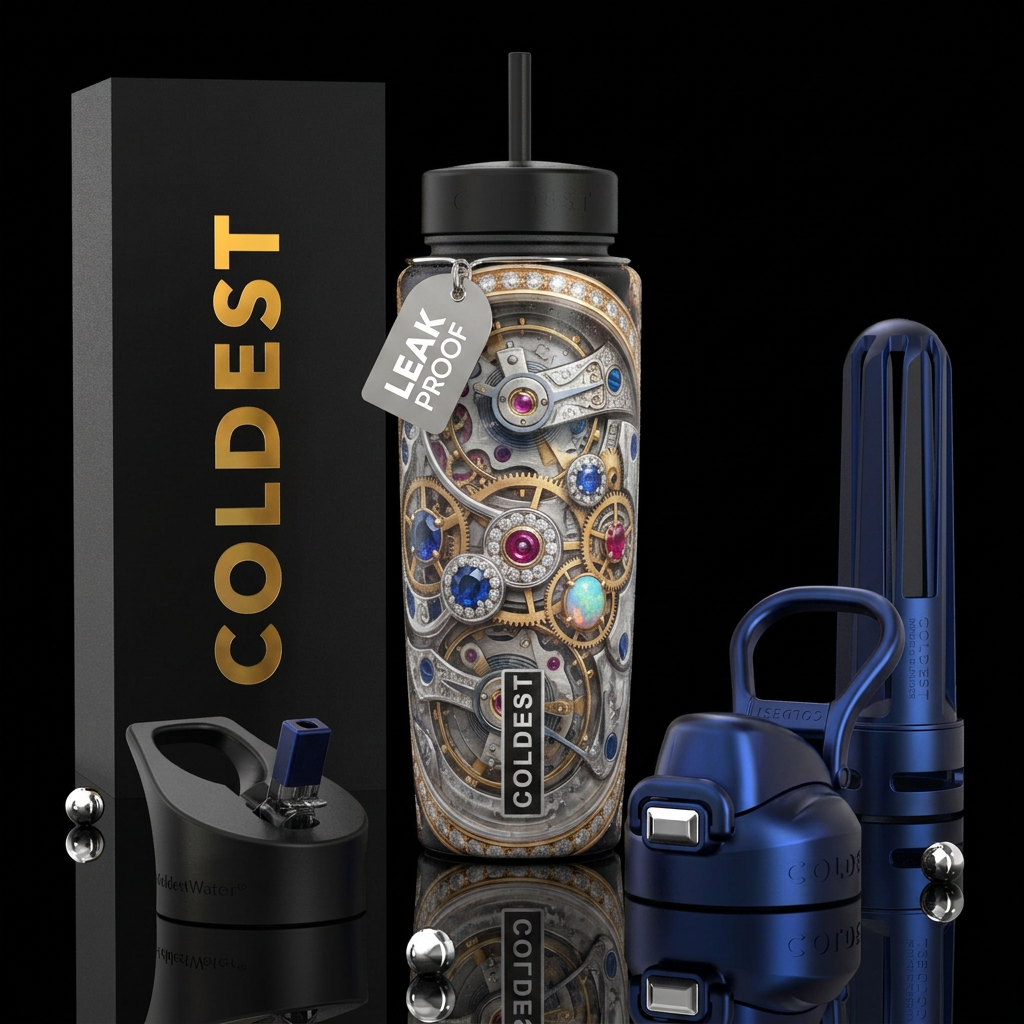 Ferrous, glossy, trompe-l'œil, beautiferous water bottle design