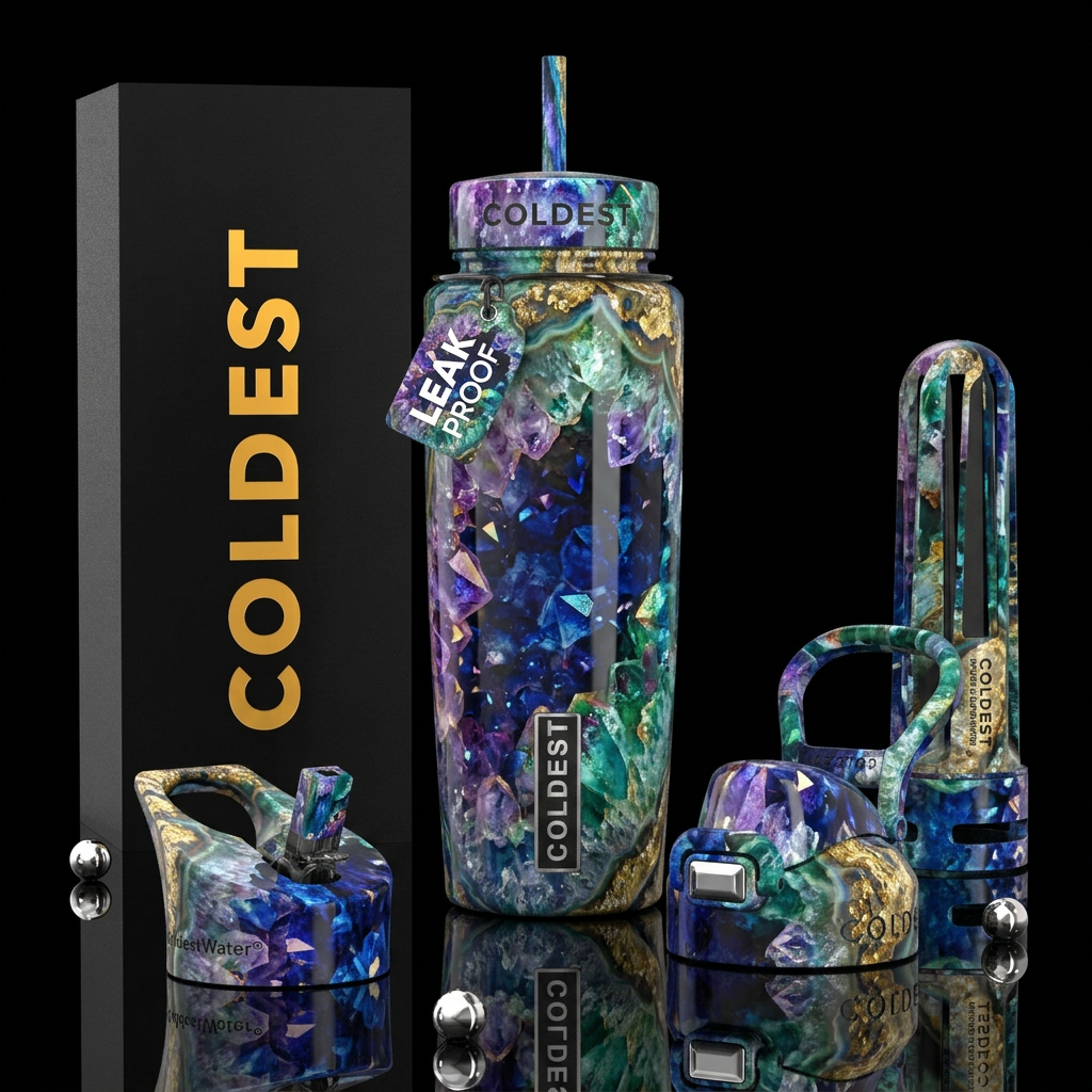 Ferous, glossy, trompe-l'œil, beautiferous water bottle design