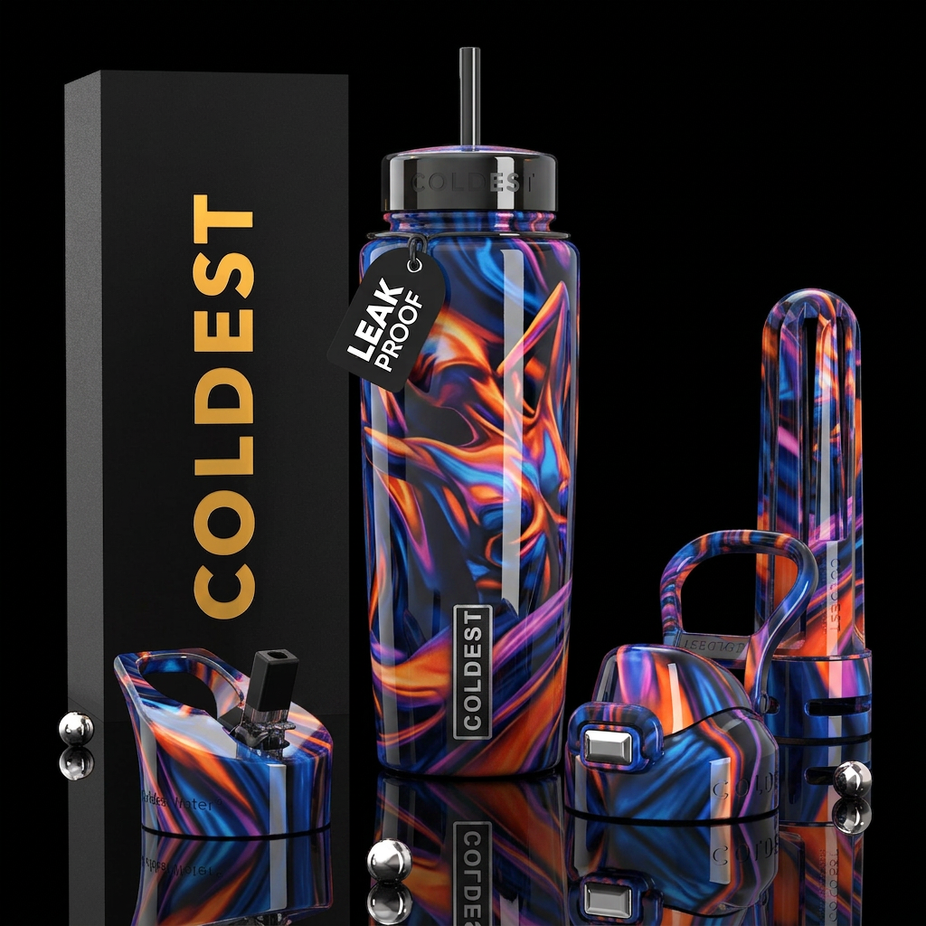 Ferous, glossy, trompe-l'œil, beautiferous,pandicu... water bottle design