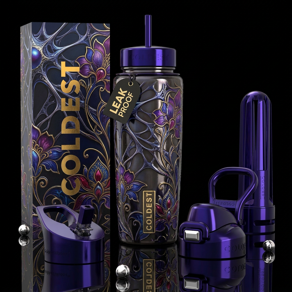 Ferous, glossy, trompe-l'œil, beautiferous,pandicu... water bottle design