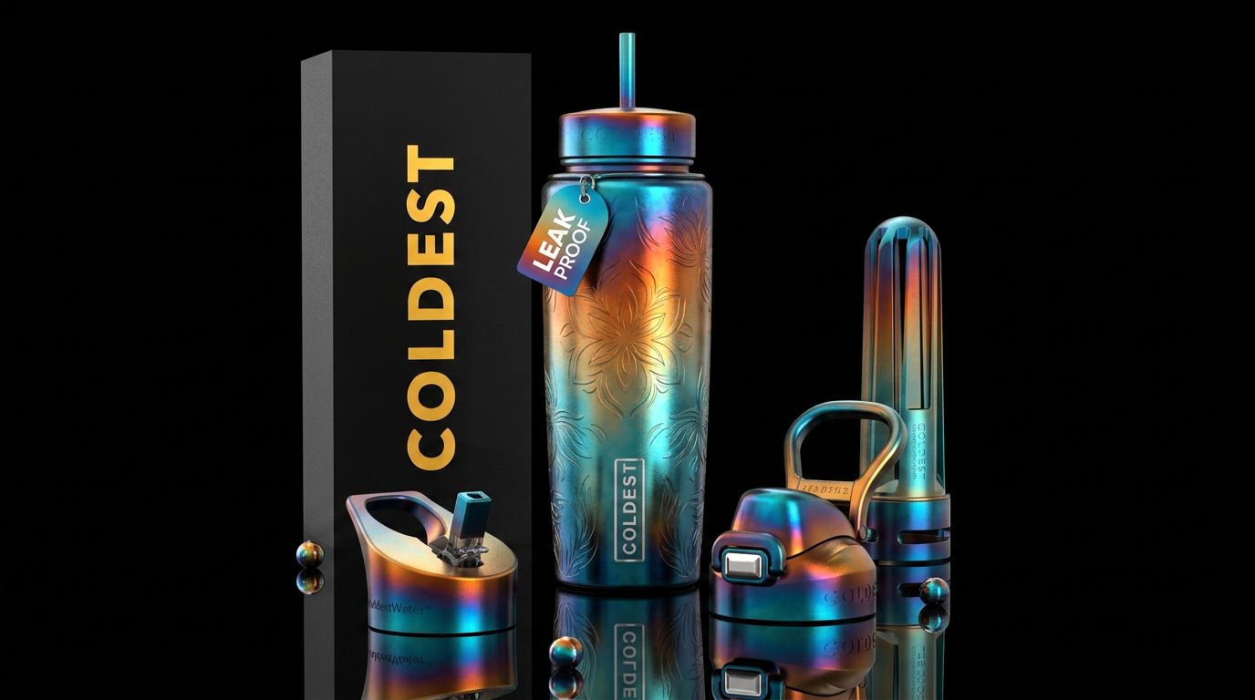 Ferous, glossy, trompe-l'œil, beautiferous,pandicu... water bottle design